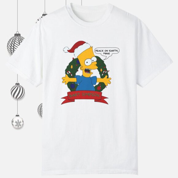 Bart Simpson Peace On Earth Christmas Retro Cartoon Fan Holiday Gift T-Shirt 05 - Picture 1 of 5